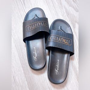 Stylish Black Slippers - Size 37.5 (Asian Fit) with Water Resistant -New